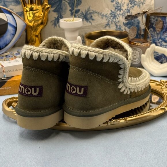 🆕 MOU 🧿 NWOT WOB Olive Green Eskimo Ankle Boot, Cream Overstitch, Sz EU 36 - Picture 6 of 12